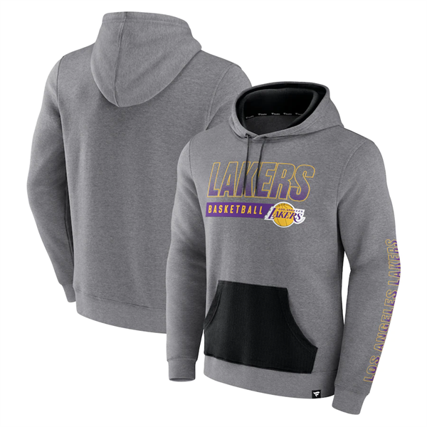 Men's Los Angeles Lakers Heathered Gray Off The Bench Color Block Pullover Hoodie